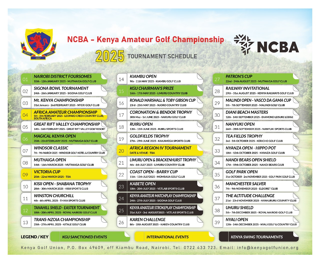 Kenya Golfers' Union Calendar